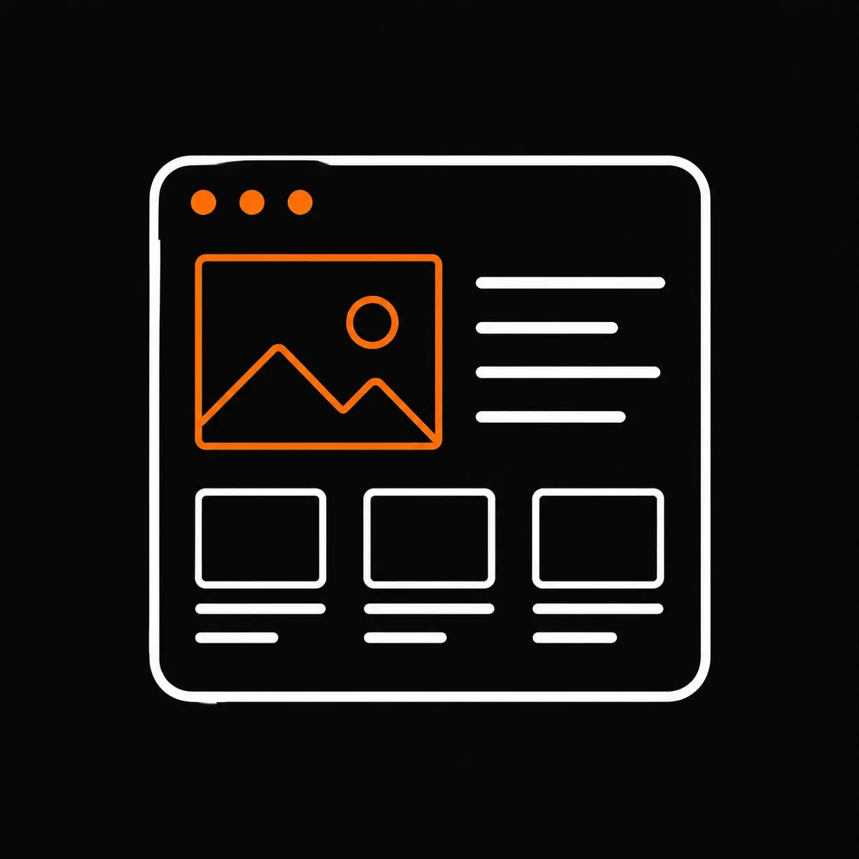 Website layout icon representing web design with image, text, and content sections on a modern webpage.